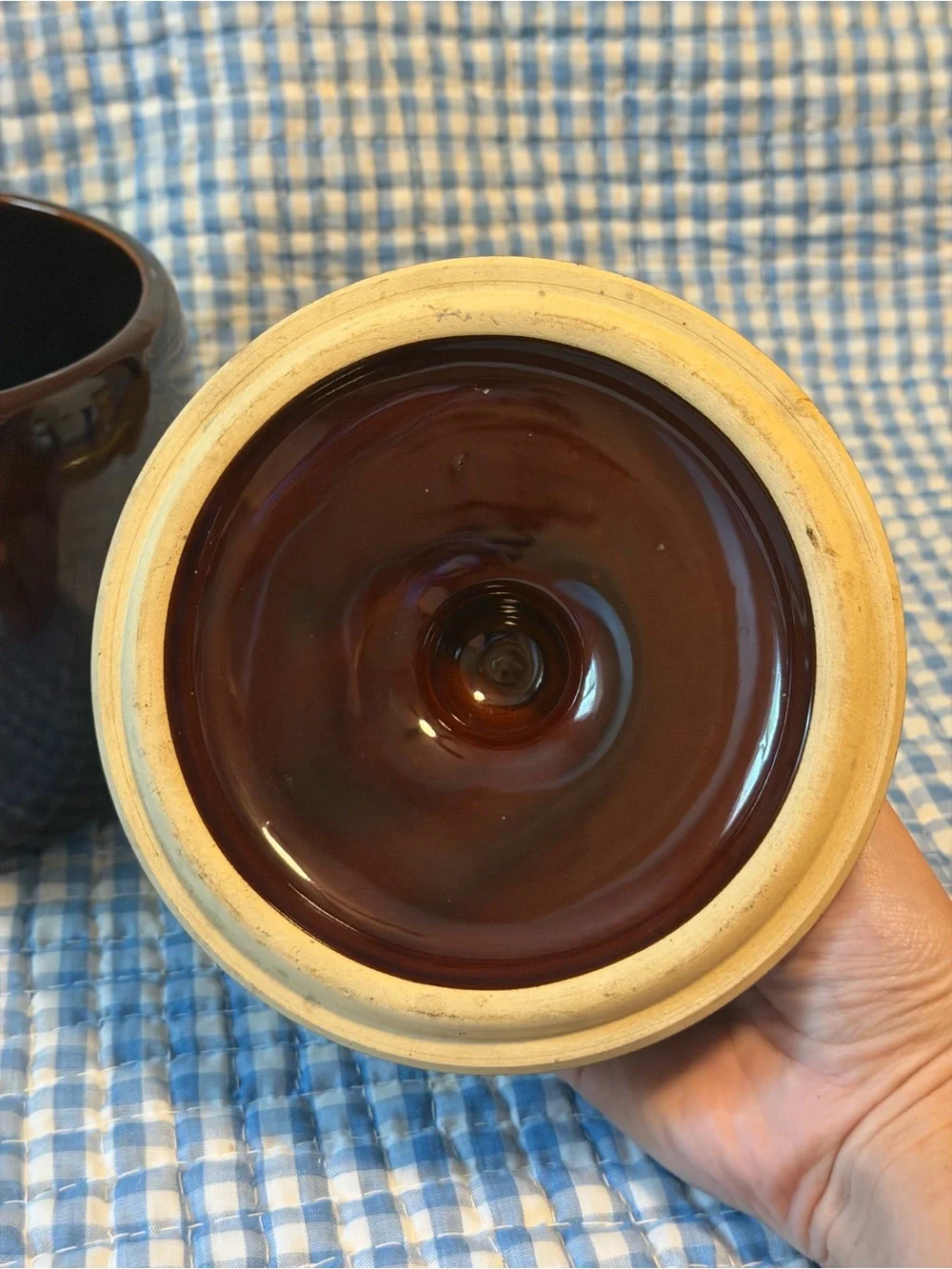 West Bend Stoneware Brown Bean Pot With Lid Crock Cookie Jar Vintage Farmhouse